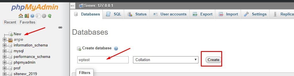 create a database in php admin