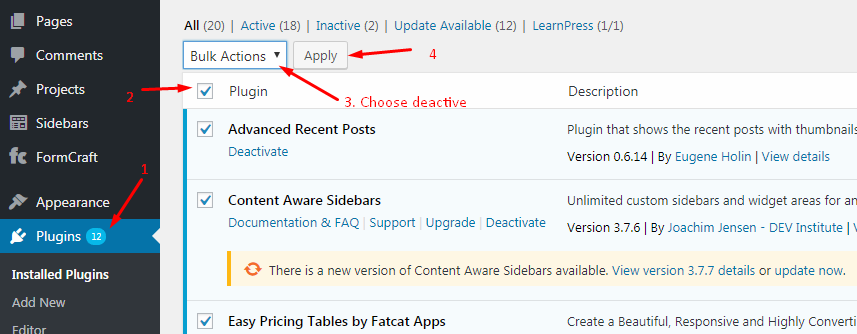how to deactivate plugins