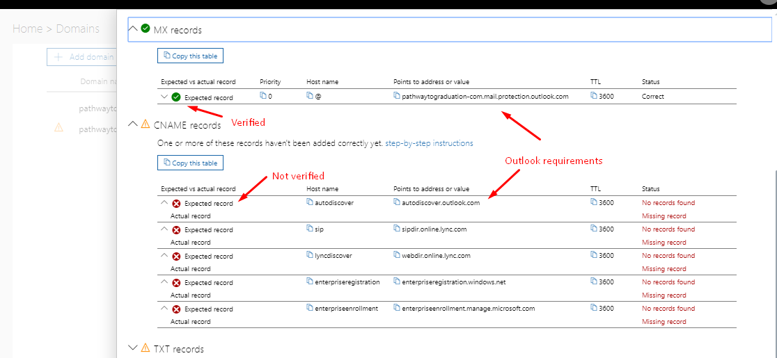 how to verify mx recording in office 365
