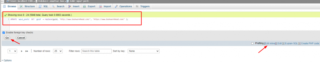 edit tables and fieldname in the the phpmyadmin via inline