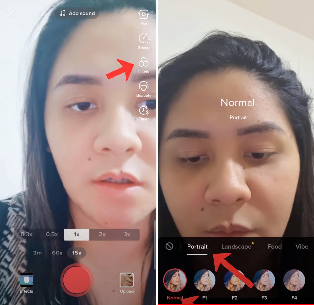set the filter in tiktok to normal